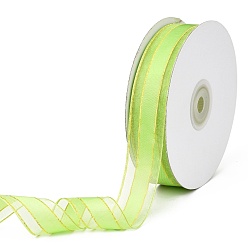 Green Yellow Solid Color Organza Ribbons, Golden Wired Edge Ribbon, for Party Decoration, Gift Packing, Green Yellow, 1"(25mm), about 50yard/roll(45.72m/roll)