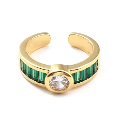 Настоящее золото 18K Зеленый кубический цирконий плоское круглое открытое кольцо-манжета для женщин, без кадмия, без никеля и без свинца, реальный 18 k позолоченный, размер США 6 1/2 (16.9 мм)