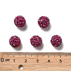 Pourpre Perles de boule pave disco , Perles de strass d'argile polymère , ronde, fuchsia, pp 13 (1.9~2 mm), 6 rangées de strass, 10 mm, Trou: 1.5mm