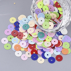 Mixed Color Ornament Accessories, PVC Plastic Paillette/Sequins Beads, Flat Round, Mixed Color, 6.5x0.3mm, Hole: 1.2~1.4mm, about 1100pcs/bag