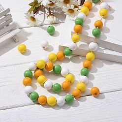 Mixed Color 160Pcs 4 Colors Farmhouse Country and Rustic Style Painted Natural Wood Beads, with Waterproof Vacuum Packing, Round, Gold & Green & Yellow & White, 16mm, Hole: 4mm, 40pcs/color