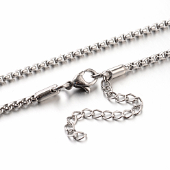 Stainless Steel Color 304 Stainless Steel Box Chain Necklaces, Stainless Steel Color, 17.7 inch(45cm), 2.5mm