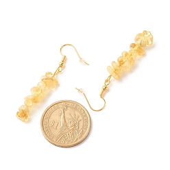 Citrine Natural Citrine Chip Beaded Dangle Earrings, Gemstone Drop Earrings for Women, Brass Jewelry, Golden, 50~54x7~11.5x5~8mm, Pin: 0.7mm