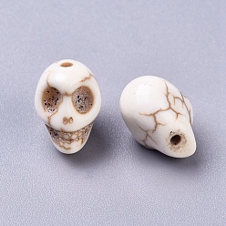 Floral White Synthetic Magnesite Beads Strands, Dyed, for Halloween, Skull, Floral White, 12x10mm, Hole: 1mm, about 600pcs/1000g
