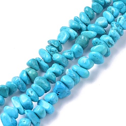 Cyan Natural Magnesite Beads Strands, Dyed, Chip, Cyan, 6~10x6~10x3~4mm, Hole: 0.5~0.7mm, 15.55''~16.54''(39.5~42cm)
