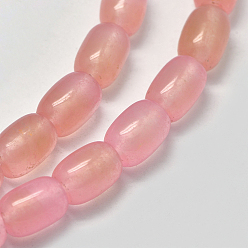 Pink Natural White Jade Beads Strands, Barrel, Dyed, Pink, 13x9mm, Hole: 1mm, about 28pcs/strand, 14.96