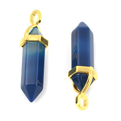 Natural Agate Natural Agate Pointed Pendants, with Random Alloy Pendant Hexagon Bead Cap Bails, Golden, Bullet, 37~40x12.5x10mm, Hole: 3x4.5mm