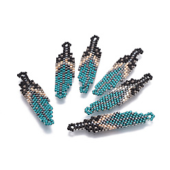 Coloré Pendentifs en perles de rocaille japonaises faites main miyuki & toho, Motif métier, feuille, colorées, 45~47x11~11.5x2mm, Trou: 2mm