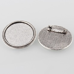 Antique Silver Vintage Alloy Brooch Cabochon Bezel Settings, Cadmium Free & Lead Free, with Iron Pin Back Bar Findings, Antique Silver, Flat Round Tray: 30mm, 35.5x2mm, Pin: 0.8mm