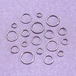 Platine 1600 anneaux de saut ouverts en fer, connecteurs métalliques pour la fabrication de bijoux et accessoires de porte-clés, sans nickel, platine, Jauge 18~21, 4~10x0.7~1mm, diamètre intérieur: 2.6~8 mm, environ 1600 pcs / boîte