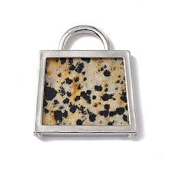 Dalmatian Jasper Natural Dalmatian Jasper Pendants, Handbag Charms, with Rack Plating Platinum Tone Brass Findings, Cadmium Free & Lead Free, 34x29.5x3mm, Hole: 6x11mm