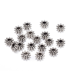 Antique Silver Tibetan Style Spacer Beads, Flower, Antique Silver, Lead Free & Cadmium Free , 9x3mm, Hole: 2.5mm