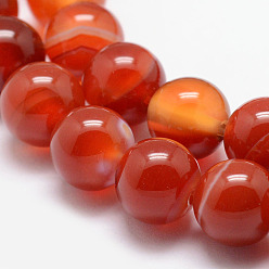 Orange Red Natural Striped Agate/Banded Agate Bead Strands, Round, Grade A, Dyed & Heated, Orange Red, 8mm, Hole: 1mm, about 47pcs/strand, 15 inch