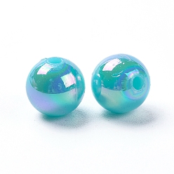 Cyan Eco-Friendly Poly Styrene Acrylic Beads, AB Color Plated, Round, Cyan, 8mm, Hole: 1mm, about 2000pcs/500g