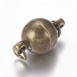 Bronze Antique Fermoirs magnétiques en laiton avec passants, avec des anneaux de saut ouverts, sans nickel, ronde, bronze antique, 14x8mm, Trou: 2mm