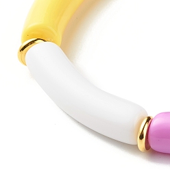 Фиолетовый Изогнутая трубка, непрозрачные акриловые бусины, эластичный браслет для девочек-подростков, женщин, фиолетовые, внутренний диаметр: 2-1/8 дюйм (5.5 см)