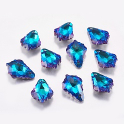 Bermuda Blue Faceted Glass Rhinestone Charms, Imitation Austrian Crystal, Leaf, Bermuda Blue, 11.5x16.5x5.5mm, Hole: 1mm