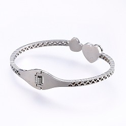 Stainless Steel Color 304 Stainless Steel Bangles, with Shell, Heart, Stainless Steel Color, 2-1/4 inch(5.7cm)x2 inch(5cm), 3~12mm
