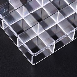Clear Polystyrene Bead Storage Containers, 15 Compartments Organizer Boxes, with Hinged Lid, Rectangle, Clear, 16.8x10.5x3.4cm, compartment: 3.2x3.3cm