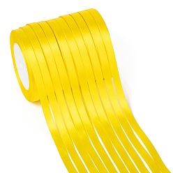 Yellow Single Face Satin Ribbon, Polyester Ribbon, Yellow, 3/8 inch(10mm), about 25yards/roll(22.86m/roll), 10rolls/group, 250yards/group(228.6m/group)