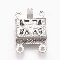 Stainless Steel Color 201 Stainless Steel Multi-Strand Box Clasps, Square, Stainless Steel Color, 15x10x3mm, Hole: 1mm