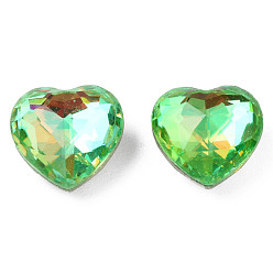 Lt.Emerald Glass Rhinestone Cabochons, Nail Art Decoration Accessories, Faceted, Heart, Lt.Emerald, 9.5x10x6mm