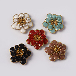 Mixed Color Flower Brass Enamel Cabochon Settings, Golden, Mixed Color, Tray: 4mm, 20x7mm, Hole: 1mm