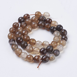 Coffee Natural Agate Beads Strands, Faceted, Dyed, Round, Coffee, 8mm, Hole: 1mm, about 48pcs/strand, 15 inch