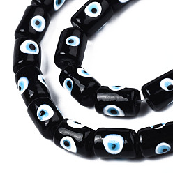Noir Main mal de perles au chalumeau des yeux, colonne, noir, 14x10mm, Trou: 1.2mm, Environ 25 pcs/chapelet, 13.98 pouce (35.5 cm)