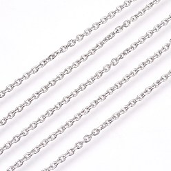 Couleur Acier Inoxydable 304 chaînes de câbles en acier inoxydable, chaînes de coupe de diamant, non soudée, facette, ovale, couleur inox, 2mm, Liens: 3x2x0.6 mm