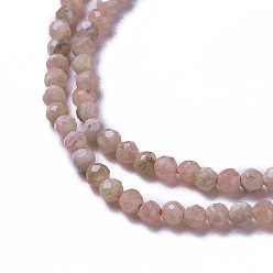 Rhodochrosite Brins de perles de rhodochrosite argentine naturelles, facette, ronde, 3~3.5x2~3.5mm, Trou: 0.2mm, Environ 120~189 pcs/chapelet, 16.2~16.4 pouce (41.3~41.7 cm)