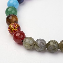 Labradorite Labradorite Beaded and Gemstone Beaded Stretch Bracelets, with Tibetan Style Alloy Buddha Head Beads, 2 inch(50~51mm)