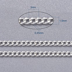 Silver Brass Twisted Chains, Curb Chains, Diamond Cut, Soldered, Faceted, with Spool, Cadmium Free & Lead Free, Silver Color Plated, 2x1.5x0.45mm, about 301.83 Feet(92m)/roll