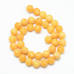Gold Natural White Jade Bead Strands, Dyed, Frosted, Round, Gold, 8~9mm, Hole: 1mm, about 46~48pcs/strand, 14.9 inch