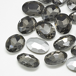 Diamant Noir Pointé cabochons en strass de verre, dos plaqué, facette, ovale, diamant noir, 8x6x3mm