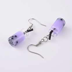 Mixed Color Glass Imitation Bubble Tea Bottle Dangle Earrings, with 304 Stainless Steel Earring Hooks, Mixed Color, 47.5mm, Pin: 0.7mm
