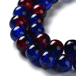 Medium Blue Spray Painted Crackle Glass Beads Strands, Round, Two Tone, Medium Blue, 10mm, Hole: 1.3~1.6mm, about 80pcs/strand, 31.4 inch