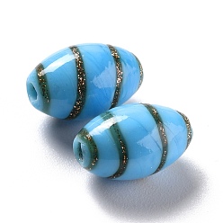 Bleu Ciel Foncé Perles au chalumeau de sable d'or faites à la main , olive, bleu profond du ciel, 16.5x10.5mm, Trou: 2~2.4mm, Environ 25 pcs/chapelet, 15.94 pouce (40.5 cm)