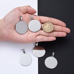 Stainless Steel Color 304 Stainless Steel Pendants, Manual Polishing, Stamping Blank Tag, Flat Round, Stainless Steel Color, 34x30x1.8mm