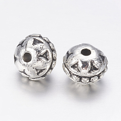 Antique Silver Tibetan Style Alloy Beads, Round, Lead Free & Cadmium Free, Antique Silver, about 8mm in diameter, 7mm thick, hole: 1.5mm