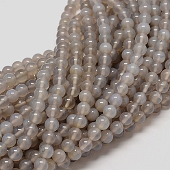Gainsboro Natural Agate Beads Strands, Round, Gainsboro, 6mm, Hole: 1mm, about 62pcs/strand, 14.8 inch