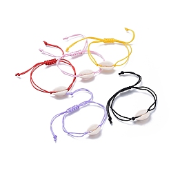 Mixed Color Adjustable Nylon Thread Braided Bead Bracelets, with Natural Cowrie Shell Beads, Mixed Color, 32.1cm