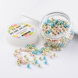 Couleur Mélangete Perles de verre de billes, pastel mix, respectueux de la nature, ronde, teint, couleur mixte, 6mm, trou: 0.7~1.1mm, à propos 400pcs / boîte.