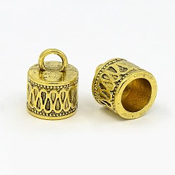 Antique Golden Tibetan Style Cord Ends, Column, Antique Golden,  Cadmium Free & Lead Free, 14.5x11mm, Hole: 4mm, Inner Diameter: 7.5mm