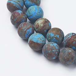 Chrysocolla Natural Chrysocolla Round Bead Strands, Dyed & Heated, Frosted, 12mm, Hole: 1.5mm, about 30pcs/strand, 15.5 inch(39.5cm)