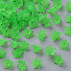 Dark Sea Green Transparent Acrylic Beads, Flower, Frosted, Dark Sea Green, 12x7mm, Hole: 1mm, about 4600pcs/500g