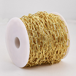Golden Unwelded Iron Paperclip Chains, Drawn Elongated Cable Chains, with Spool, Golden, 16x7x1.6mm, about 82.02 Feet(25m)/roll