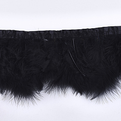 Noir Garniture de franges de plumes de dinde, accessoires de costumes, teint, noir, 120~180 mm, environ 2 m / sac