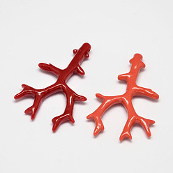 Mixed Color Branch Dyed Synthetical Coral Big Pendants, Mixed Color, 61x39x6.5mm, Hole: 1mm