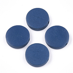Bleu Marine Perles de bois naturel peintes, plat rond, bleu marine, 15~15.5x4mm, Trou: 1.8mm